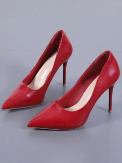 Women High Heels Stiletto Heel Pointed Toe Patent Leather Burgundy Pumps