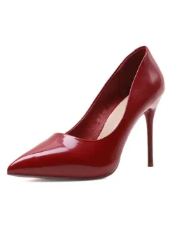 Women High Heels Stiletto Heel Pointed Toe Patent Leather Burgundy Pumps