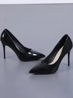 Women High Heels Stiletto Heel Pointed Toe Patent Leather Burgundy Pumps