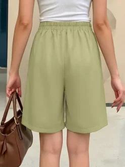 Women High Waist Pleated Shorts Asymmetrical Waist Tie Casual Loose Summer Shorts