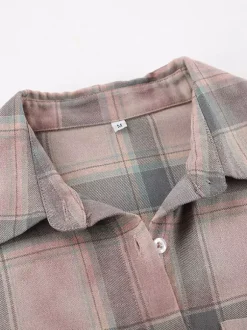 Women Jacket Turndown Collar Plaid Casual Long Sleeve Cardigans