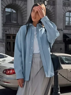 Women Jacket Turndown Collar Buttons Cotton Long Sleeve Outerwear