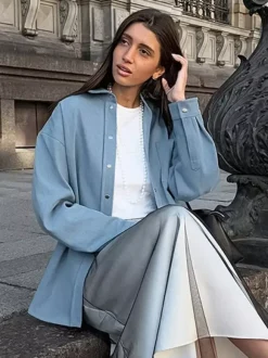 Women Jacket Turndown Collar Buttons Cotton Long Sleeve Outerwear