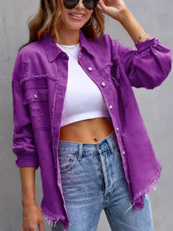 Women Jacket Turndown Collar Cotton Long Sleeve Oversized Outerwear