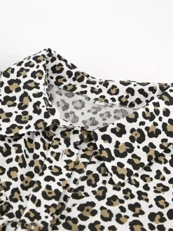 Women Jacket Turndown Collar Buttons Leopard Print Long Sleeve Outerwear