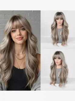Women Long Wig Pink Chic Synthetic Wigs