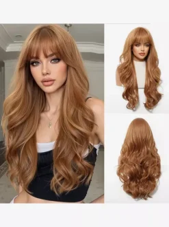 Women Long Wig Pink Chic Synthetic Wigs