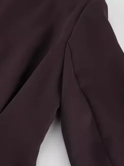 Women Peplum Blazer Wide Leg Pants 2 Piece Set Deep Brown Office Business Suit