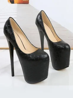 Women Platform Shoes High Heels Black Square Toe Sexy Shoes