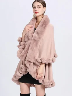 Women Poncho Faux Fur Collar Cape Spring Outerwear
