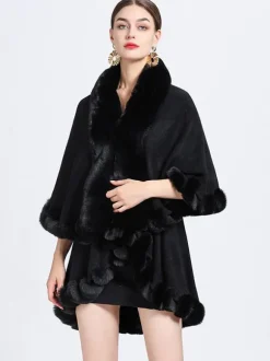 Women Poncho Faux Fur Collar Cape Spring Outerwear