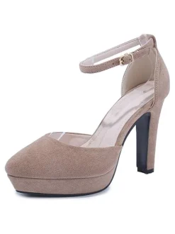 Women Pumps Ankle Strap Almond Toe Chunky Heel Chic Black Ankle Strap Heels