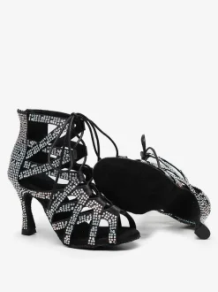 Women Rhienstones Lace Up Dance Summer Boots