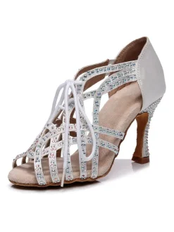 Women Rhinestones Lace Up Dance Shoes
