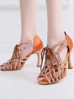Women Rhinestones Lace Up Dance Shoes