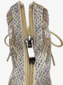 Women Rhinestones Nets Lace Up Dance Booties