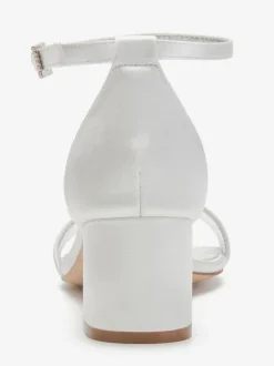 Women's Ankle Strap Block Low Heel Bridal Sandals in Satin