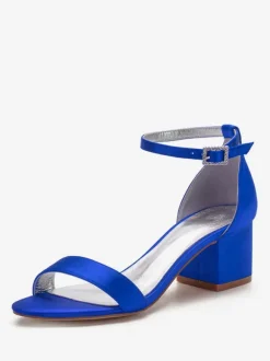 Women's Ankle Strap Block Low Heel Bridal Sandals in Satin