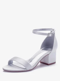 Women's Ankle Strap Block Low Heel Bridal Sandals in Satin