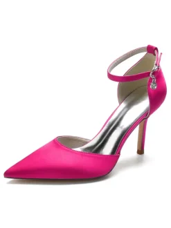 Women's Ankle Strap Bridal Heels in Satin