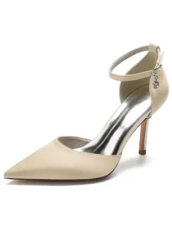 Women's Ankle Strap Bridal Heels in Satin