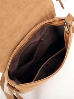 Women's Bags Khaki Faux Suede Round Adjustable Strap Fringe Zipper
