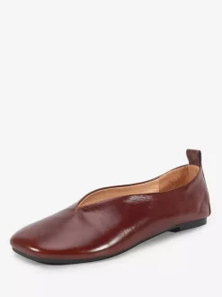Women's Ballet Flats Genuine Leather Square Toe Slip On Shoes