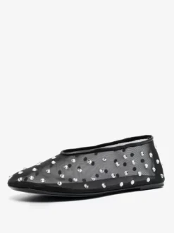 Women's Ballet Flats Mesh Rhinestones Studed Round Toe Ballerina Flat Shoes