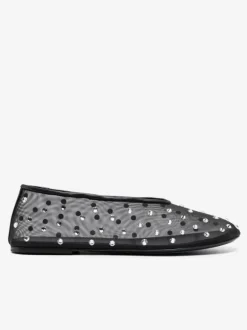 Women's Ballet Flats Mesh Rhinestones Studed Round Toe Ballerina Flat Shoes