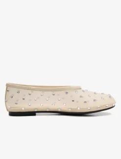 Women's Ballet Flats Mesh Rhinestones Studed Round Toe Ballerina Flat Shoes