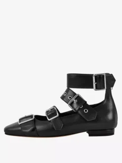 Women's Ballet Flats Suqare Toe Buckle Detail Strappy Ballerina Flat Shoes