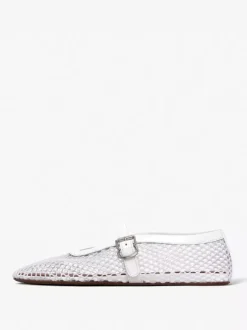 Women's Black Ballet Flats Round Toe Fishnet Mary Jane Ballerina Flats