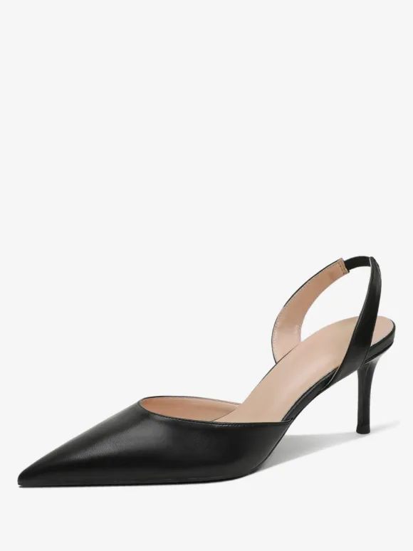 Women's Black Heels Pointed Toe Stiletto Heel Slingback Pumps