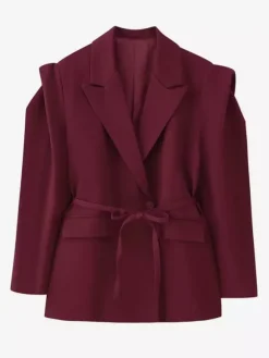 Women's Blazer Pleated Turndown Collar Buttons Long Sleeves Suit Jacket