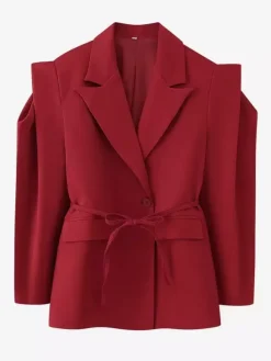 Women's Blazer Pleated Turndown Collar Buttons Long Sleeves Suit Jacket