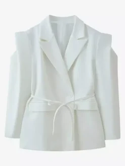 Women's Blazer Pleated Turndown Collar Buttons Long Sleeves Suit Jacket