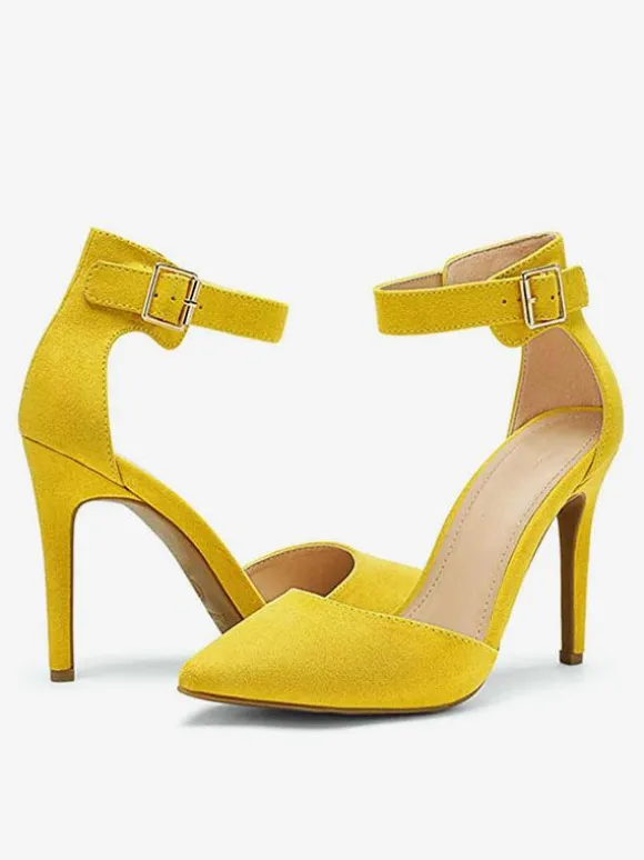 Women's Blue Ankle Strap Heel Dorsay Pointed Toe Stiletto Heel Pumps