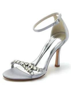 Women's Bridal Shoes Rhinestones Satin Open Toe Stiletto Heel Bridal Shoes