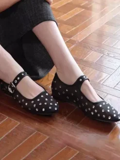 Women's Buckle Round Toe Polyester Ballet Flats In