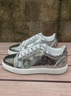 Women's Casual Sneakers Round Toe Snake Pattern Lace Up Skate Shoes