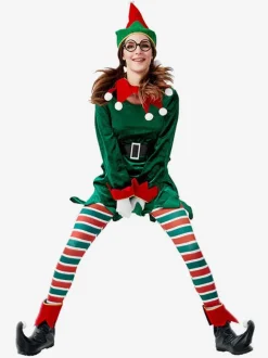 Women's Christmas Green Polyester Fiber Hat Sash Pants Polyester Two-Tone Christmas Holidays Costumes