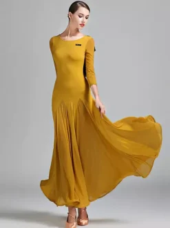 Womens Dance Dress Backless Big Swing Standard Ballroom Dance Costumes Back Ruffles Design Tango Dress Waltz Dance Wear
