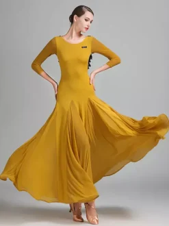 Womens Dance Dress Backless Big Swing Standard Ballroom Dance Costumes Back Ruffles Design Tango Dress Waltz Dance Wear