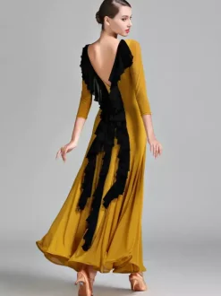 Womens Dance Dress Backless Big Swing Standard Ballroom Dance Costumes Back Ruffles Design Tango Dress Waltz Dance Wear