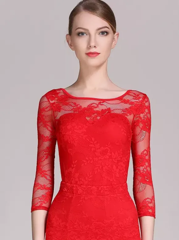 Womens Dance Dress Mesh Lace Bodysuit For Ballroom Dance Competition Dresses