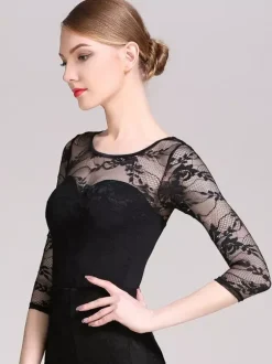 Womens Dance Dress Mesh Lace Bodysuit For Ballroom Dance Competition Dresses