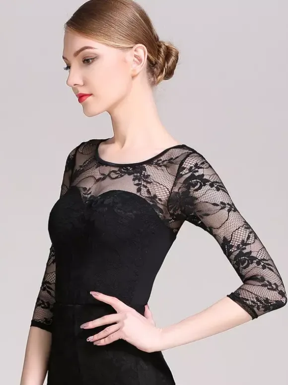 Womens Dance Dress Mesh Lace Bodysuit For Ballroom Dance Competition Dresses