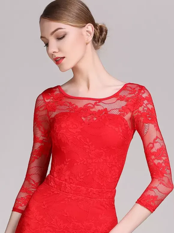 Womens Dance Dress Mesh Lace Bodysuit For Ballroom Dance Competition Dresses