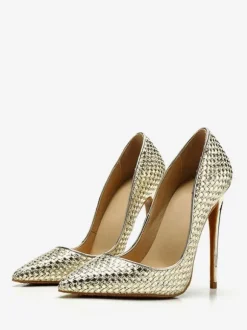 Women's Gold High Heels Woven Style Pointed Toe Stiletto Heel Pumps