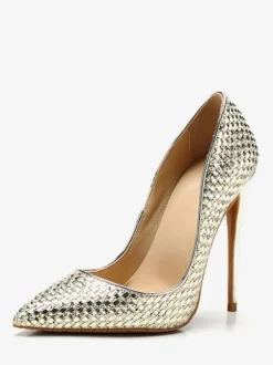 Women's Gold High Heels Woven Style Pointed Toe Stiletto Heel Pumps